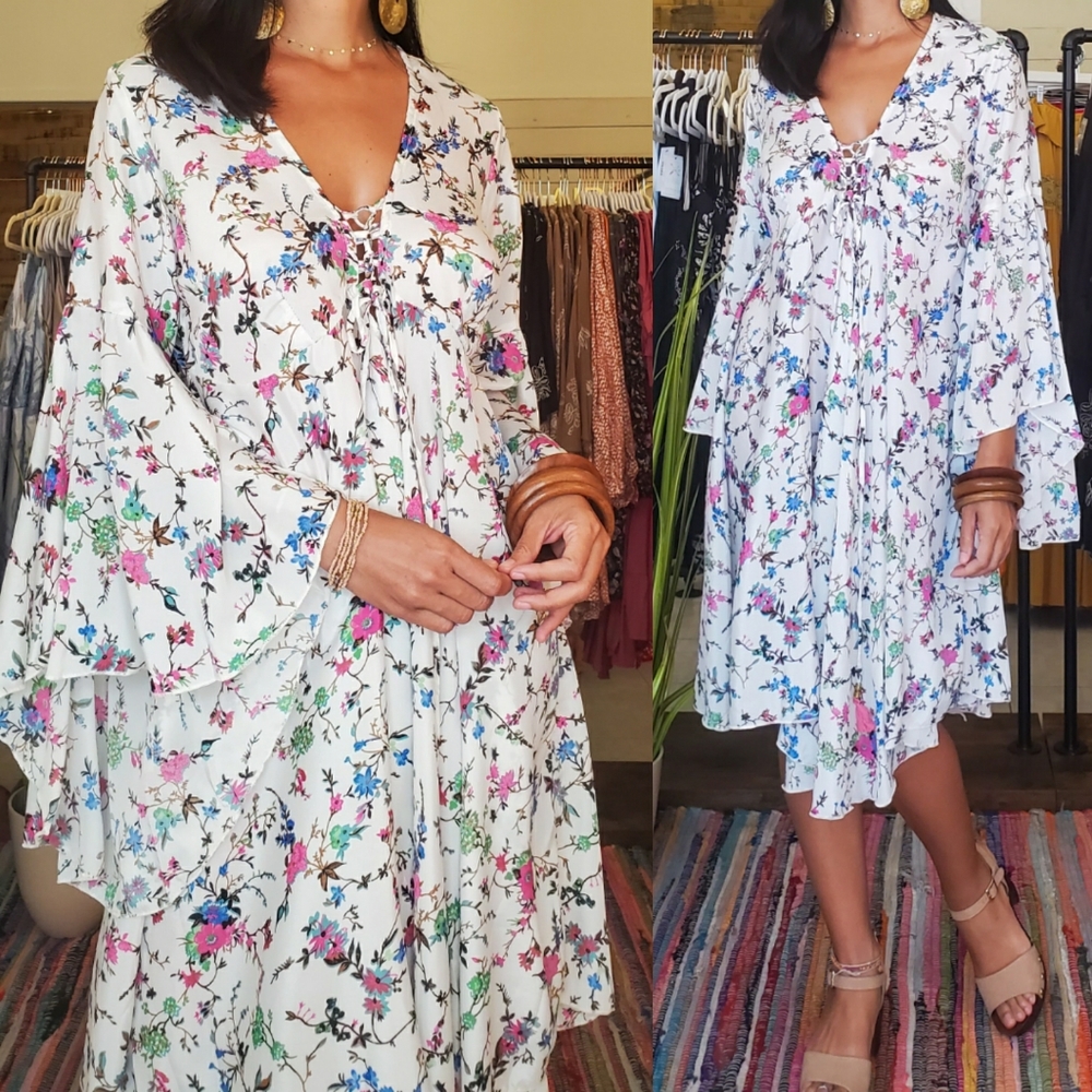 Long Bell Sleeve Short Dress